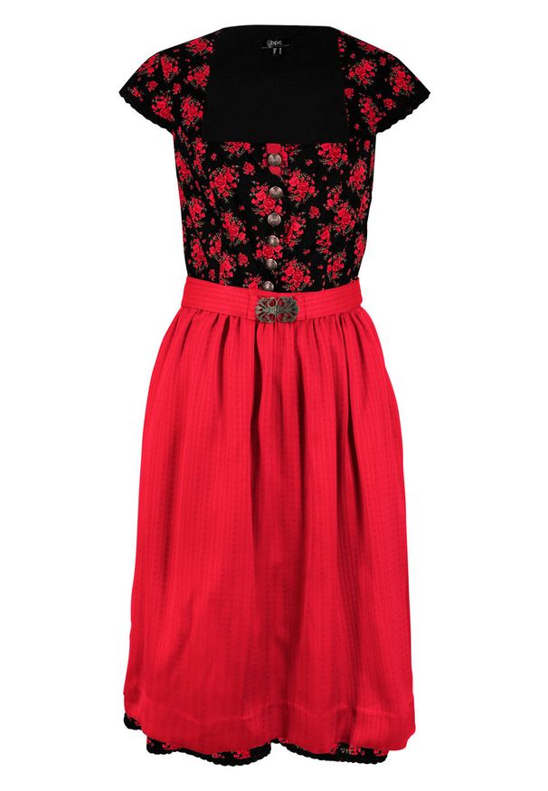Sukienka w ludowym stylu z krótkimi rękawami bonprix czarno-truskawkowy w kwiaty. Kolor: czarny. Długość rękawa: krótki rękaw. Wzór: kwiaty. Styl: elegancki
