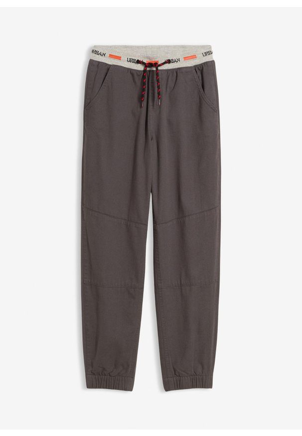 bonprix - Spodnie termiczne, Loose Fit. Kolor: szary. Wzór: napisy