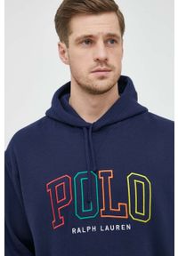 Polo Ralph Lauren bluza męska kolor granatowy z kapturem z aplikacją. Typ kołnierza: kaptur, polo. Kolor: niebieski. Wzór: aplikacja #2