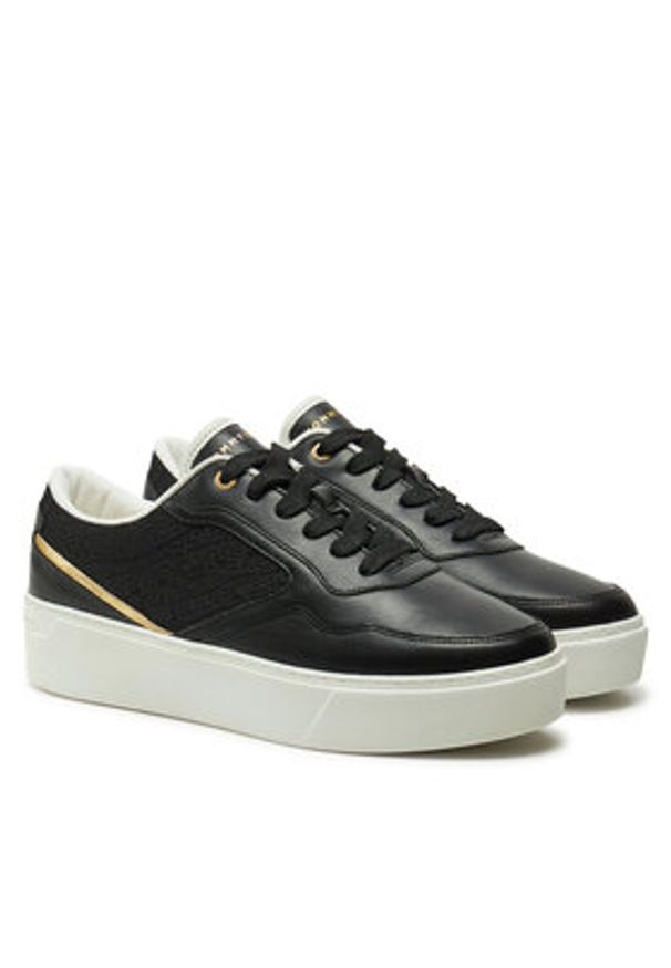 TOMMY HILFIGER - Tommy Hilfiger Sneakersy Platform Monogram Sneaker FW0FW08121 Czarny. Kolor: czarny. Materiał: skóra. Obcas: na platformie