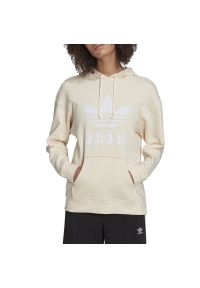 Adidas - Bluza adidas Originals Adicolor Trefoil Hoodie H33586 - beżowa. Typ kołnierza: kaptur. Kolor: beżowy. Materiał: bawełna, materiał. Wzór: aplikacja. Styl: klasyczny #1