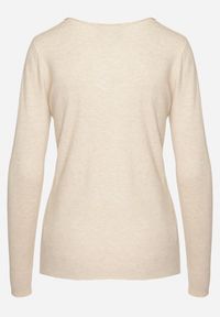 Born2be - Beżowy Sweter Klasyczny z Trójkątnym Dekoltem z Domieszką Kaszmiru Taielle. Okazja: do pracy, na co dzień. Kolor: beżowy. Materiał: kaszmir. Styl: klasyczny