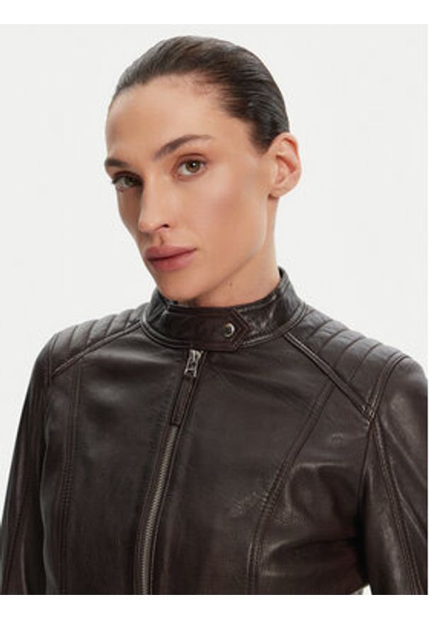 Serge Pariente Kurtka skórzana Louise Brązowy Slim Fit. Kolor: brązowy. Materiał: skóra