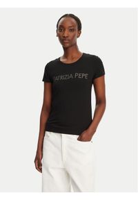 Patrizia Pepe T-Shirt CM1419/J013-K103 Czarny Regular Fit. Kolor: czarny. Materiał: wiskoza