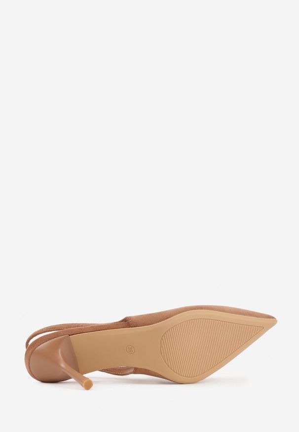 Renee - Jasnobrązowe Sandały z Imitacji Zamszu na Szpilce z Odkrytą Piętą Adrasiphaeia. Kolor: brązowy. Materiał: zamsz. Obcas: na szpilce