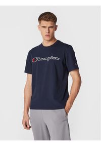 Champion T-Shirt Script Logo Embroidery 218007 Granatowy Regular Fit. Kolor: niebieski. Materiał: bawełna #1