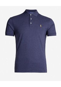Ralph Lauren - RALPH LAUREN - Niebieska koszulka polo Slim Fit z kolorowym logo. Typ kołnierza: polo. Kolor: niebieski. Materiał: jeans, bawełna. Wzór: kolorowy #5