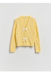 Reserved - Kardigan z kokardkami - żółty. Typ kołnierza: kokarda. Kolor: żółty. Materiał: dzianina, wełna