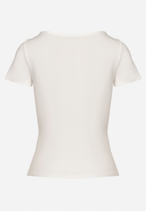 Born2be - Biały T-shirt z Wiskozą o Dopasowanym Kroju z Dekoltem w Serek Folarisse. Typ kołnierza: dekolt w serek. Kolor: biały. Materiał: wiskoza