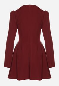 Born2be - Bordowa Rozkloszowana Sukienka Ozdobiona Metaliczną Aplikacją Eleslie. Okazja: na co dzień. Kolor: czerwony. Wzór: aplikacja. Styl: casual, elegancki #6