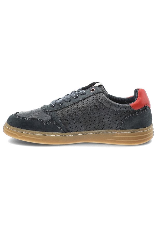 Sneakersy męskie Mustang, niska sportowa forma z wiązaniem i bocznym zamkiem wygodna podeszwa do codziennego użytkowania, granatowe, 4204-301-820. Okazja: na co dzień. Zapięcie: zamek. Kolor: niebieski. Materiał: jeans. Szerokość cholewki: normalna