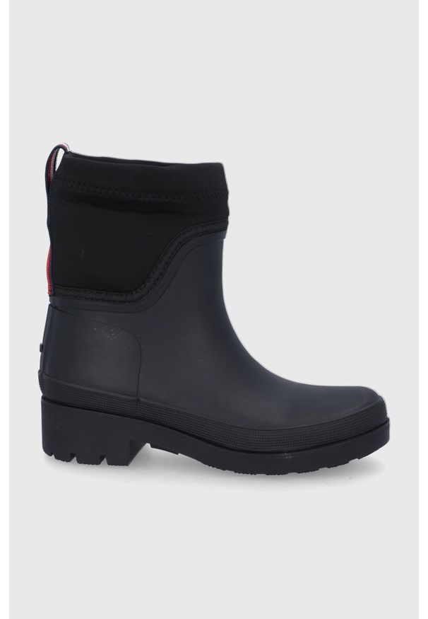 TOMMY HILFIGER - Tommy Hilfiger Kalosze damskie kolor czarny. Nosek buta: okrągły. Kolor: czarny. Materiał: materiał, guma. Wzór: gładki