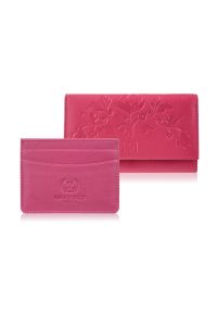 PAOLO PERUZZI - Zestaw prezentowy dla niej portfel damski w kwiaty T-45 i skórzane etui na karty T-151 Paolo Peruzzi ZUP-144-PI. Kolor: różowy. Materiał: skóra. Wzór: kwiaty #1