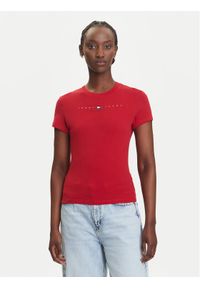 Tommy Jeans T-Shirt Linear DW0DW21422 Czerwony Slim Fit. Kolor: czerwony. Materiał: bawełna
