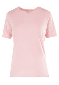 Born2be - Jasnoróżowy T-shirt Akisistae. Kolekcja: plus size. Kolor: różowy. Materiał: bawełna, materiał, dzianina. Długość rękawa: krótki rękaw. Długość: krótkie