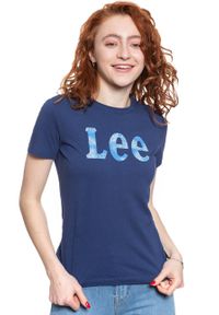 Lee - LEE T SHIRT DAMSKI SLIM LOGO TEE BLUEPRINT L43KEHLH. Wzór: nadruk