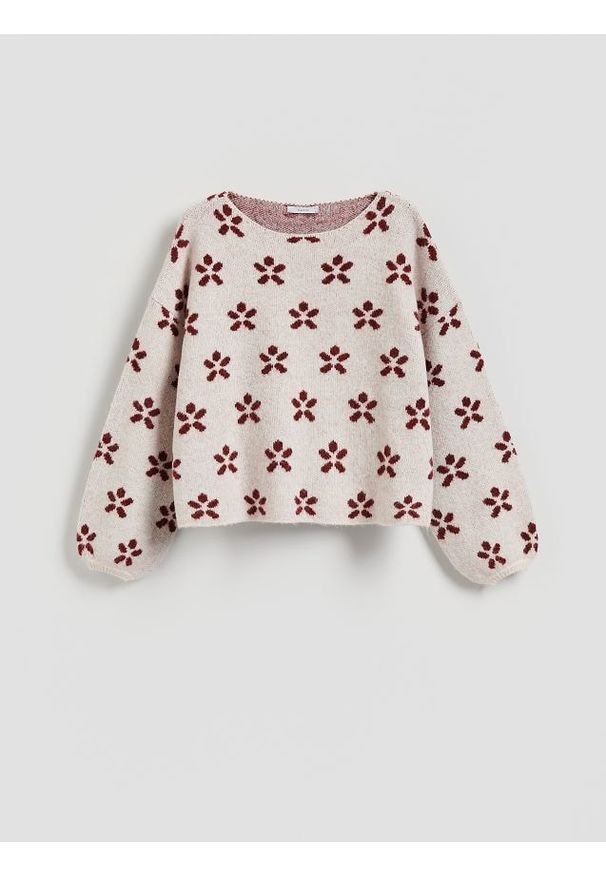 Reserved - Wzorzysty sweter - wielobarwny. Materiał: dzianina