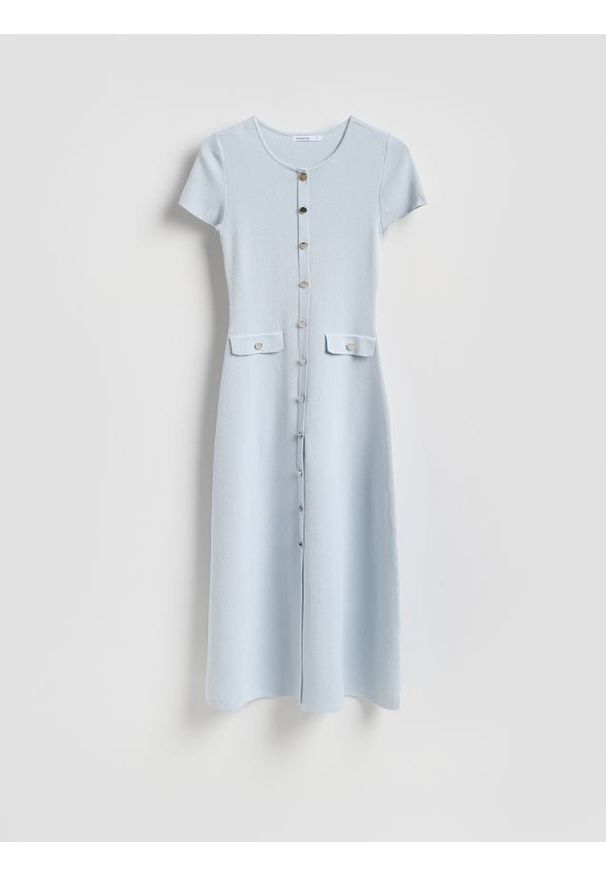 Reserved - Dzianinowa sukienka maxi - jasnoniebieski. Kolor: niebieski. Materiał: dzianina. Typ sukienki: proste. Długość: maxi