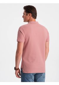 Ombre Clothing - Koszulka męska polo z dzianiny pique - różowy V7 S1374 - XXL. Typ kołnierza: polo. Kolor: różowy. Materiał: dzianina. Wzór: haft. Styl: klasyczny #4