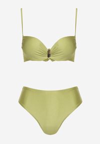Renee - Zielone Bikini Majtki Figi i Biustonosz z Metaliczną Ozdobą Kinalenna. Kolor: zielony. Wzór: aplikacja