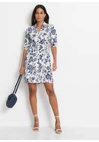 bonprix - Sukienka koszulowa z lejącej wiskozy. Kolor: biały. Materiał: wiskoza. Typ sukienki: koszulowe #2