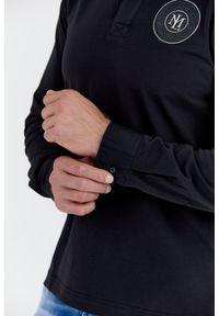 La Martina - LA MARTINA Czarne męskie polo z długim rękawem i okrągłym logo, Rozmiar XL. Typ kołnierza: polo. Kolor: czarny. Długość rękawa: długi rękaw. Długość: długie