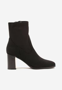 Born2be - Czarne Botki na Obcasie z Dopasowaną Cholewką Latalira. Okazja: na co dzień. Kolor: czarny. Materiał: jeans. Szerokość cholewki: normalna. Obcas: na obcasie. Styl: klasyczny, casual, elegancki. Wysokość obcasa: średni #4