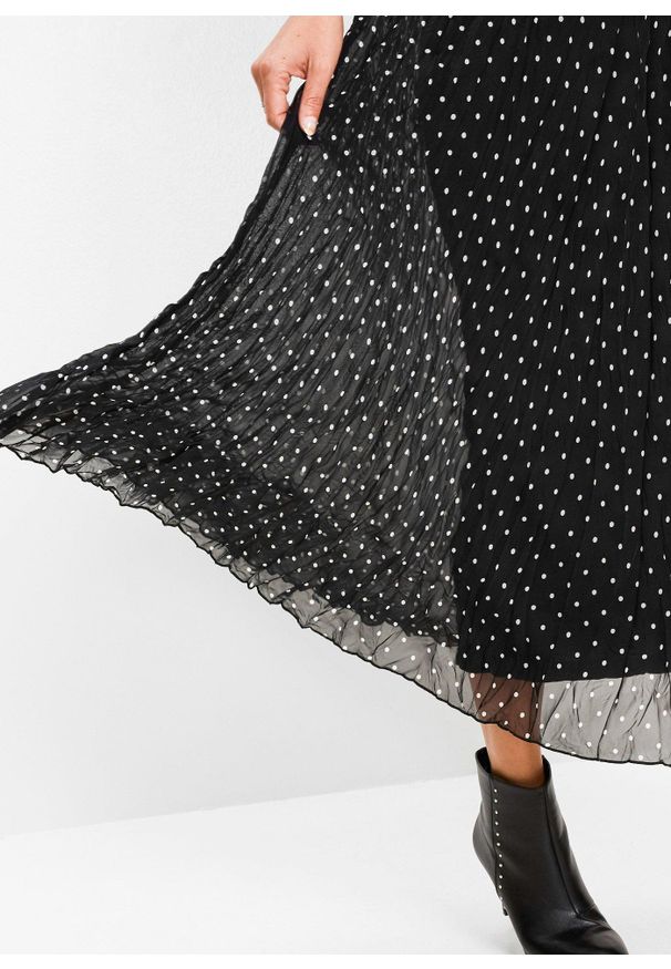 bonprix - Spódnica z szyfonu z efektem kreszowania. Kolor: czarny. Materiał: szyfon. Styl: elegancki