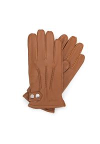 Wittchen - Męskie rękawiczki skórzane z ozdobnymi zatrzaskami brązowe. Kolor: brązowy. Materiał: skóra. Styl: klasyczny, elegancki