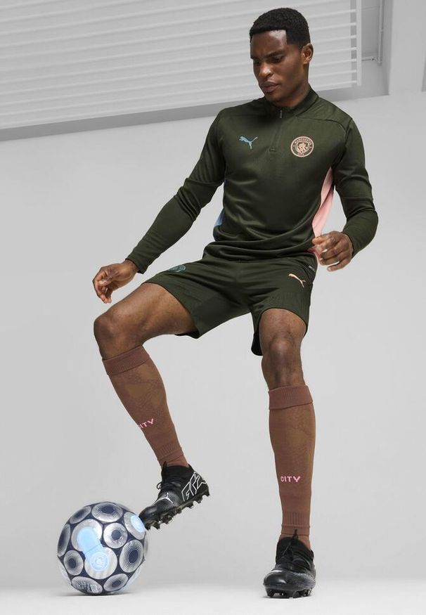Puma - Męska bluza treningowa Manchester City z zamkiem 1/4 PUMA Myrtle Bold Blue Green. Kolor: wielokolorowy, niebieski, zielony