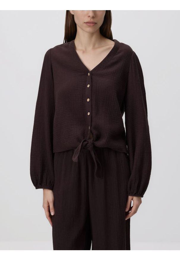 Reserved - Muślinowa koszula z wiązaniem - ciemnobrązowy. Kolor: brązowy