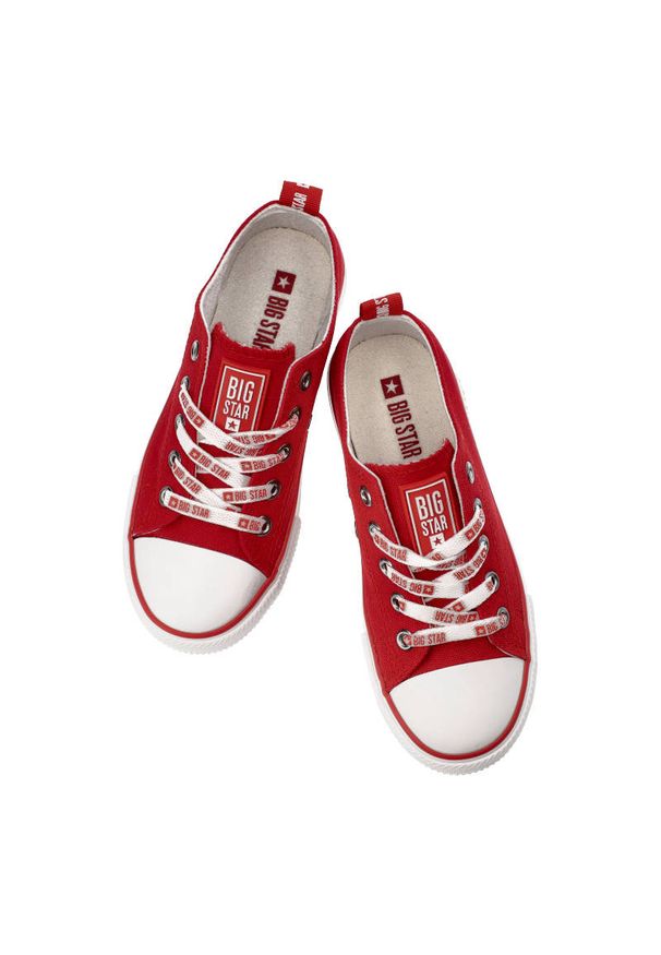 Big-Star - Czerwone Trampki Big Star Dziecięce Sznurowane Buty. Okazja: na uczelnię. Kolor: czerwony. Materiał: materiał. Szerokość cholewki: normalna. Wzór: aplikacja