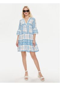 Vero Moda Sukienka letnia Dicthe 10225127 Niebieski Loose Fit. Kolor: biały. Materiał: bawełna. Sezon: lato