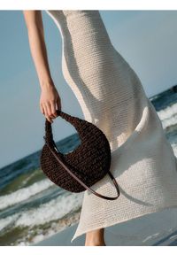 Reserved - Pleciona torebka z koralikami - ciemnobrązowy. Kolor: brązowy #1
