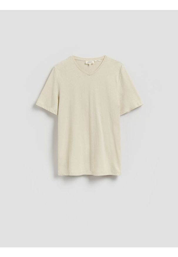 Reserved - T-shirt regular fit z lnem - złamana biel. Materiał: len