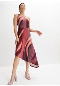 bonprix - Sukienka one-shoulder. Kolor: różowy. Wzór: nadruk #1