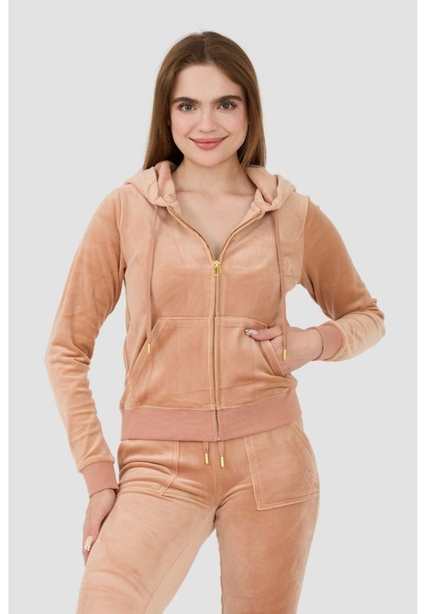 Juicy Couture - JUICY COUTURE Beżowa damska bluza Robertson Gold Hoodie, Rozmiar M. Kolor: beżowy