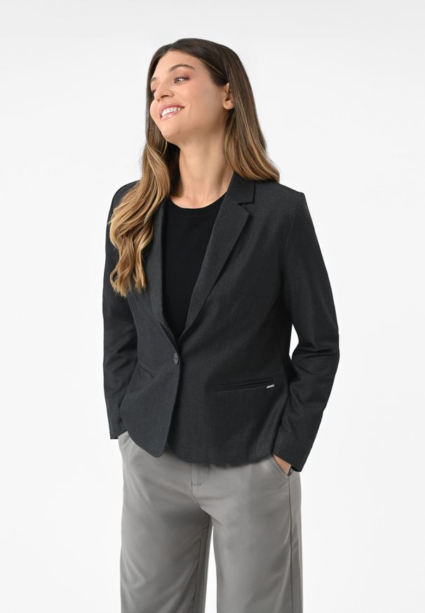 Volcano - Krótka marynarka JB-ARA. Okazja: na spotkanie biznesowe. Materiał: wiskoza, elastan, bawełna. Długość: krótkie. Styl: biznesowy, elegancki, klasyczny