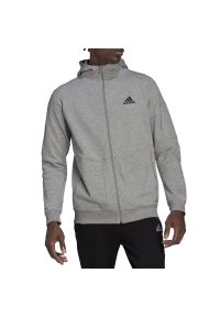 Adidas - Bluza adidas Essentials 4 Gameday Full-Zip Hoodie HE1806 - szara. Okazja: na co dzień. Typ kołnierza: kaptur. Kolor: szary. Materiał: bawełna, poliester, materiał. Wzór: aplikacja. Styl: klasyczny, casual
