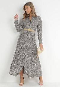 Born2be - Czarno-Biała Sukienka Hekadia. Okazja: na co dzień. Kolor: czarny. Materiał: tkanina, wiskoza. Długość rękawa: długi rękaw. Wzór: kwiaty. Typ sukienki: proste, koszulowe. Styl: casual. Długość: maxi #5