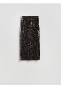 Reserved - Cekinowa spódnica midi - ciemnobrązowy. Kolor: brązowy. Materiał: dzianina #1