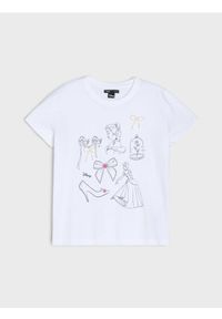 Sinsay - Bawełniana koszulka z nadrukiem Cinderella - biały. Kolor: biały. Materiał: bawełna. Wzór: nadruk #1