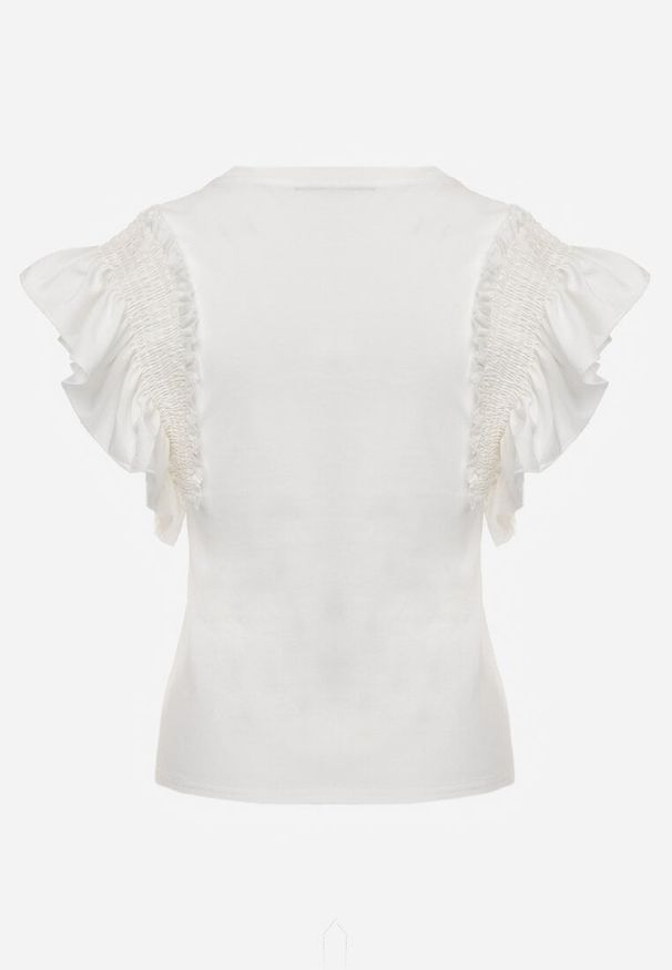 Renee - Biała Bluzka Dislie. Kolor: biały. Materiał: dzianina, bawełna, jeans. Wzór: gładki, kwiaty. Sezon: lato. Styl: elegancki