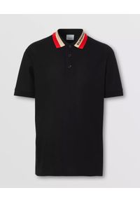 Burberry - BURBERRY - Czarna koszulka polo. Typ kołnierza: polo. Kolor: czarny. Materiał: bawełna. Wzór: nadruk. Styl: klasyczny #5