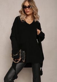 Renee - Czarny Sweter z Szalikiem z Chwostami w Komplecie Rumabena. Kolor: czarny. Sezon: zima