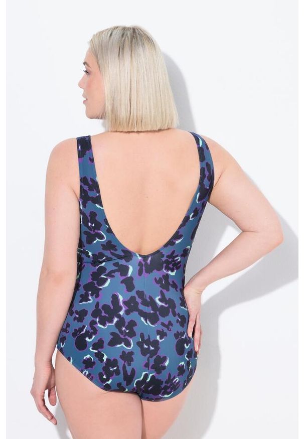 ULLA POPKEN - Damski Kostium kąpielowy nakrapiany miękkie miseczki ozdobne tasiemki. Kolekcja: plus size. Kolor: wielokolorowy, niebieski, zielony. Materiał: poliamid, poliester, materiał, elastan