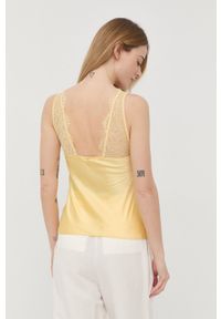 Patrizia Pepe bluzka kolor żółty. Okazja: na co dzień. Kolor: żółty. Materiał: tkanina, włókno, koronka. Długość rękawa: na ramiączkach. Styl: casual #3