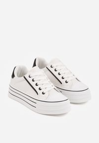 Born2be - Biało-Czarne Klasyczne Trampki na Grubej Podeszwie Araenes. Kolor: biały. Materiał: jeans. Szerokość cholewki: normalna. Wzór: gładki. Styl: klasyczny #2