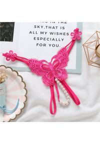 Intica - Stringi z motywem motyla i perłami eleganckie Louiselle. Kolor: różowy. Materiał: materiał. Wzór: aplikacja