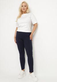Born2be - Granatowe Bawełniane Legginsy z Gumką w Pasie Mevora. Okazja: na co dzień. Kolekcja: plus size. Kolor: niebieski. Materiał: bawełna. Styl: klasyczny, casual #3